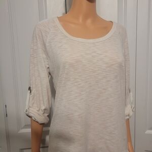 Adrienne Vittadini Light Cream Blouse with Buttoned Sleeves